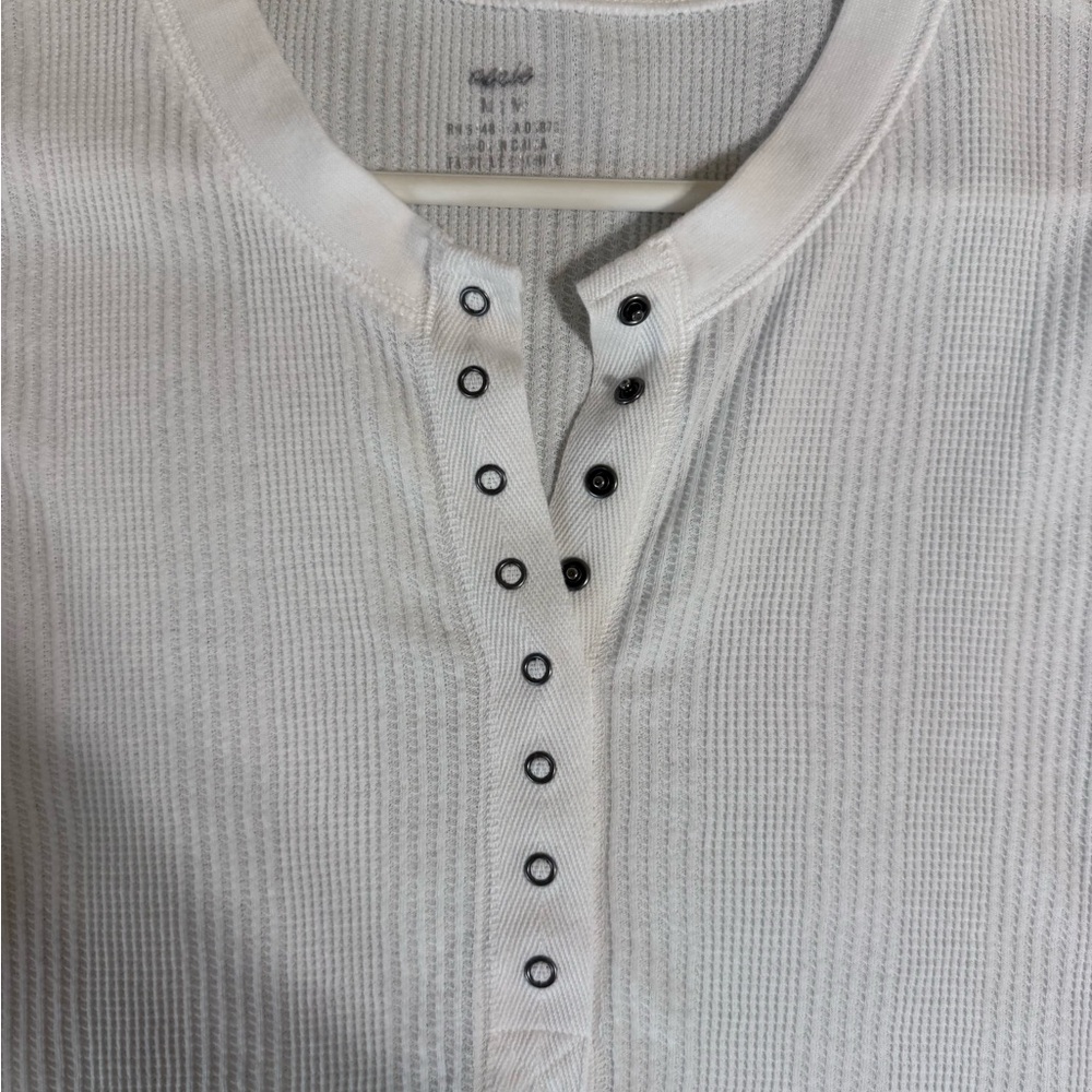 Aerie White Henley Shirt with Black Snaps